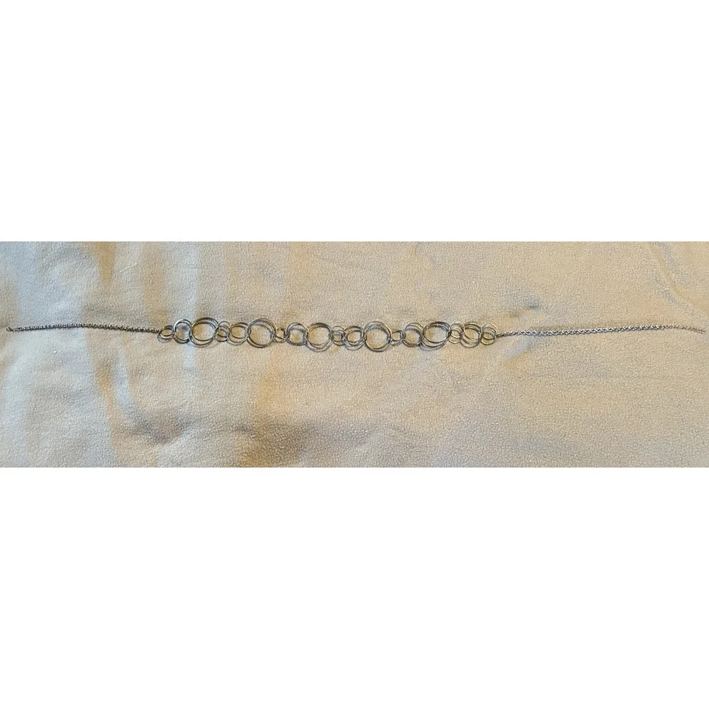 Silver Tone Chain Link Belt‎ Round Circle Retro MCM adjustable patina 44.5